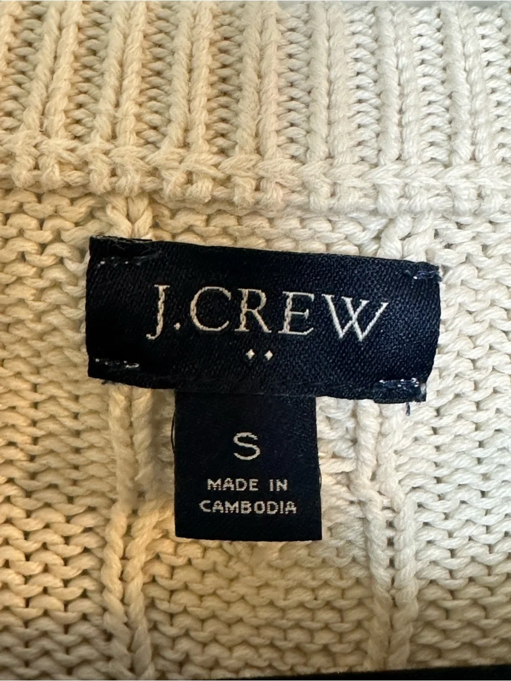 J.Crew Cableknit Cotton Fisherman Cotton Crew Neck Cream Classic Sweater, Small
